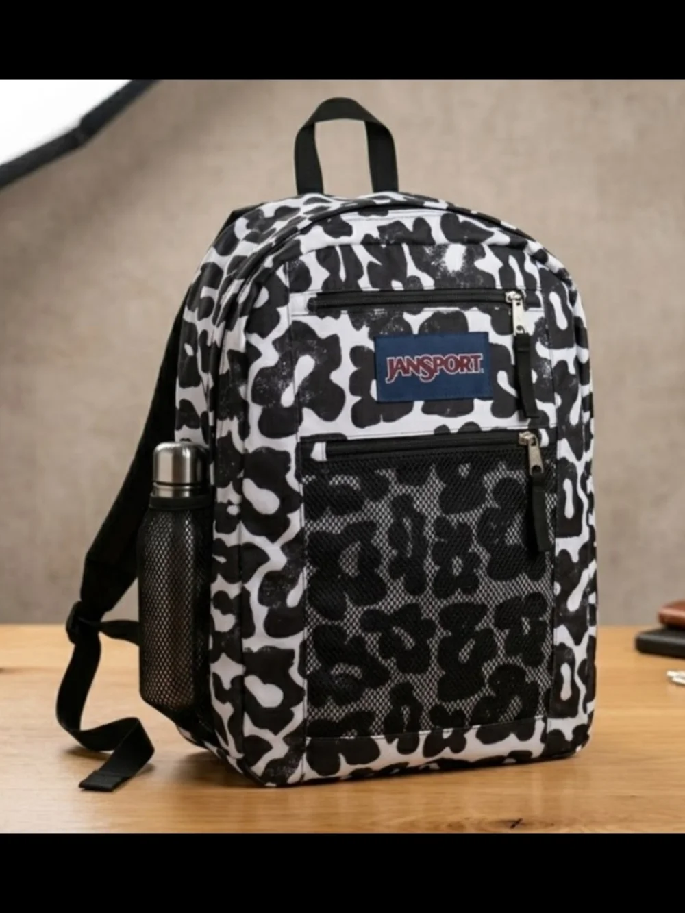 NEW! Jansport Black and White Leopard Print Backpack 32L NWT